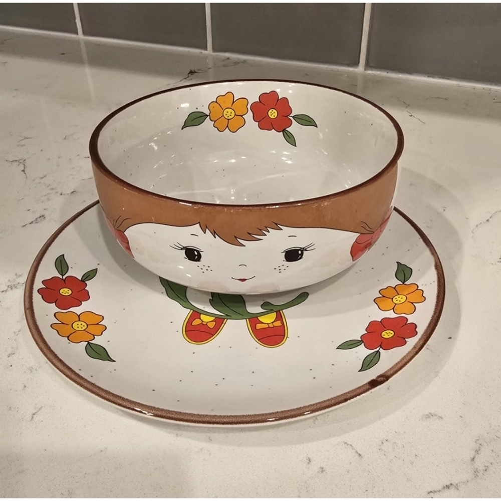 Vintage Bowl And Saucer Plate Set Japan Girl Interpur